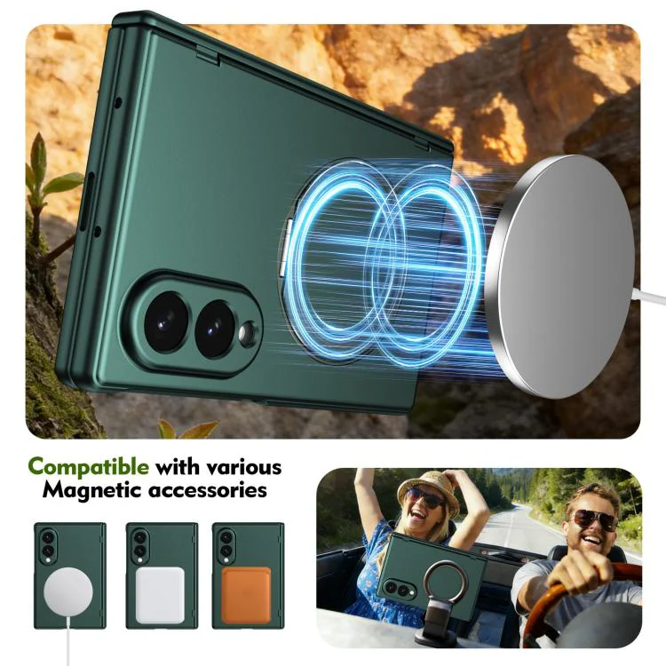 For Galaxy Z Fold8 5G Rotation Magnetic Ring Holder Hinge Integrated Film Phone Case(Green) - Image 6