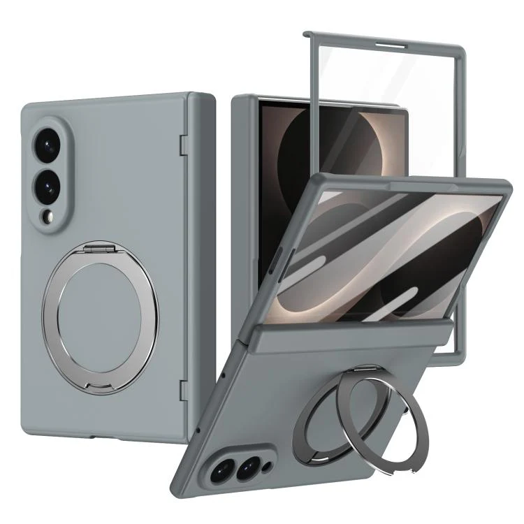 For Galaxy Z Fold8 5G Rotation Magnetic Ring Holder Hinge Integrated Film Phone Case(Grey)