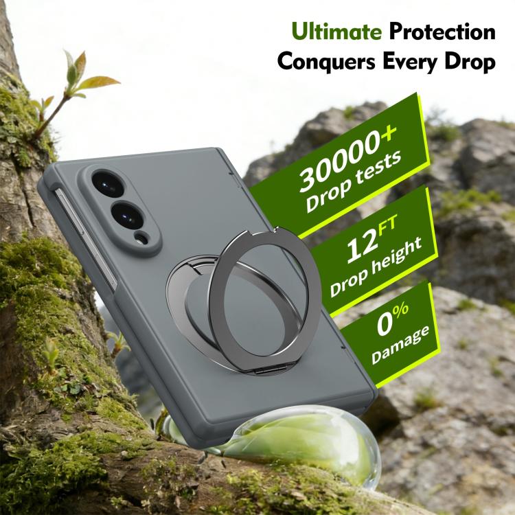 For Galaxy Z Fold8 5G Rotation Magnetic Ring Holder Hinge Integrated Film Phone Case(Grey) - Image 4