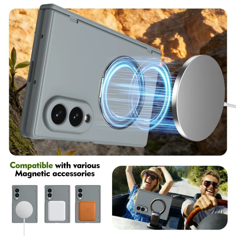 For Galaxy Z Fold8 5G Rotation Magnetic Ring Holder Hinge Integrated Film Phone Case(Grey) - Image 6