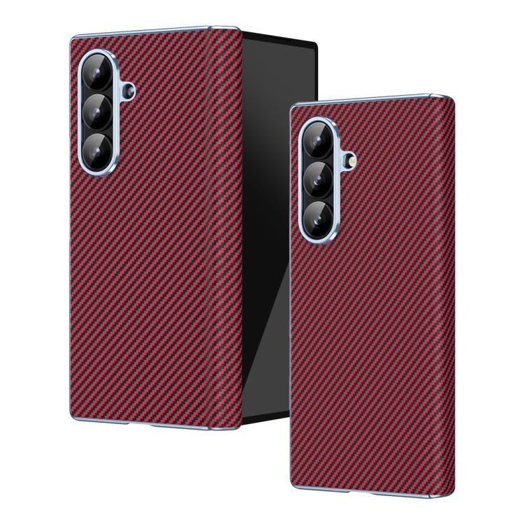 For Galaxy Z Fold8 Ultra 5G Electroplated Carbon Fiber Pattern Folding Phone Case with Hinge(Red)