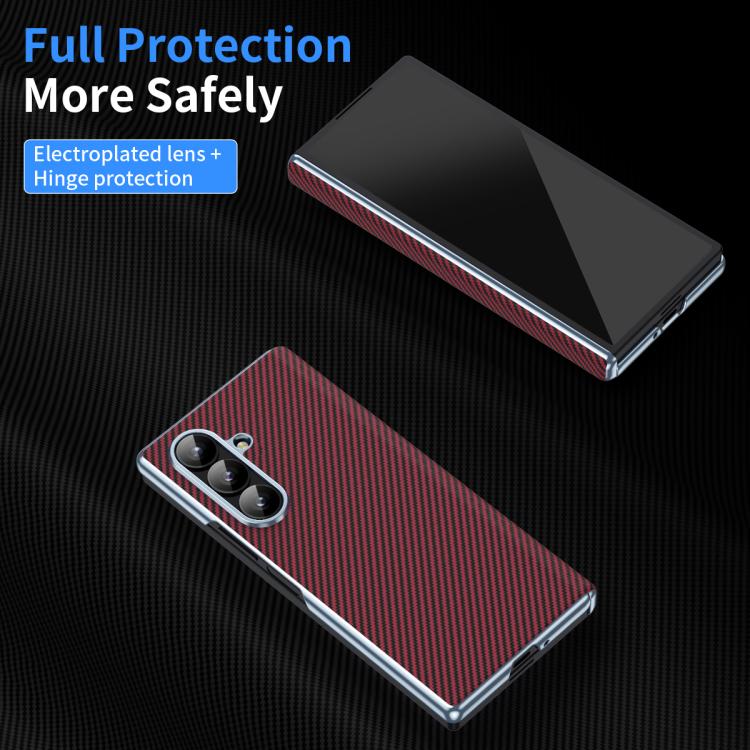 For Galaxy Z Fold8 Ultra 5G Electroplated Carbon Fiber Pattern Folding Phone Case with Hinge(Red) - Image 2