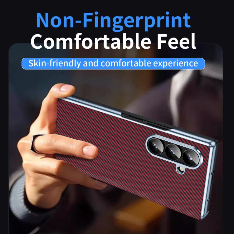 For Galaxy Z Fold8 Ultra 5G Electroplated Carbon Fiber Pattern Folding Phone Case with Hinge(Red) - Image 4