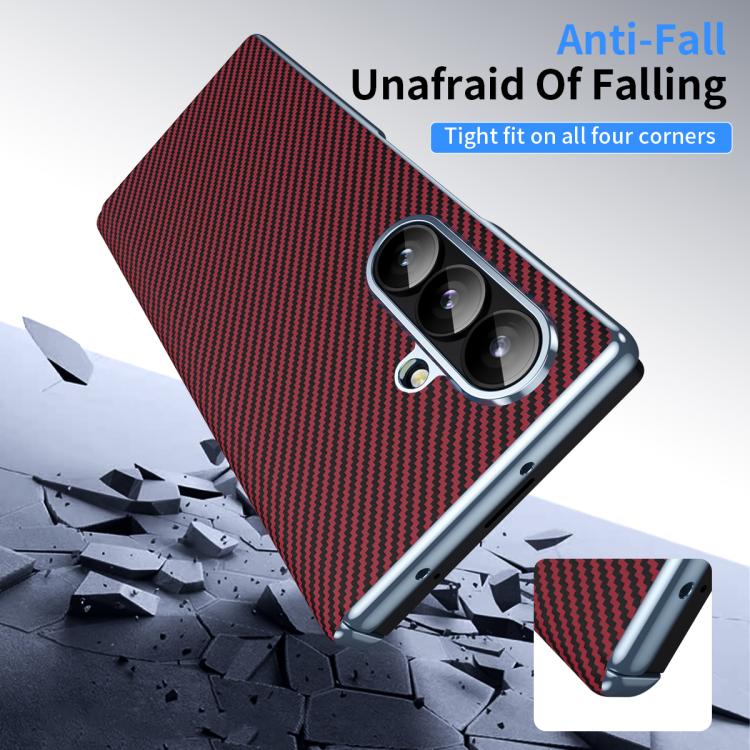 For Galaxy Z Fold8 Ultra 5G Electroplated Carbon Fiber Pattern Folding Phone Case with Hinge(Red) - Image 6