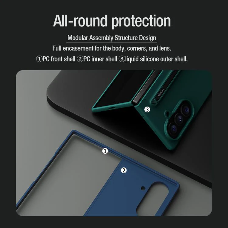For Galaxy Z Fold8 Ultra 5G NILLKIN Fold Liquid Silicone PC Phone Case with Stylus(Blue) - Image 8