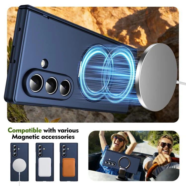 For Galaxy Z Fold8 Ultra 5G Rotation Magnetic Ring Holder Hinge Integrated Film Phone Case(Blue) - Image 6