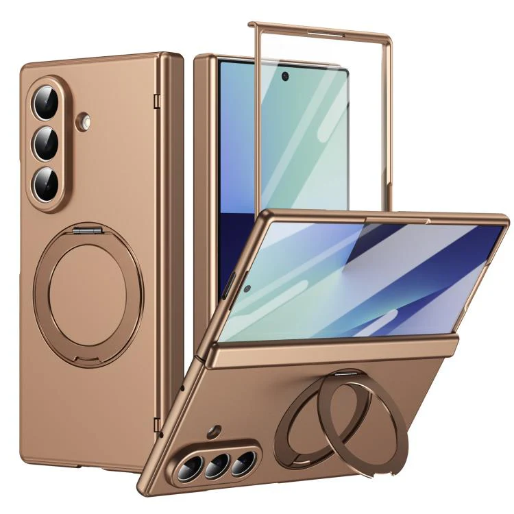 For Galaxy Z Fold8 Ultra 5G Rotation Magnetic Ring Holder Hinge Integrated Film Phone Case(Gold)