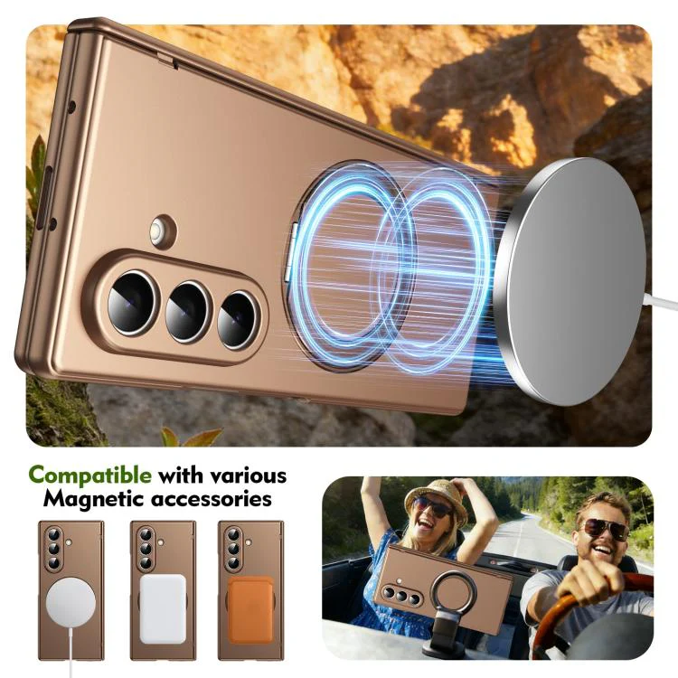 For Galaxy Z Fold8 Ultra 5G Rotation Magnetic Ring Holder Hinge Integrated Film Phone Case(Gold) - Image 6