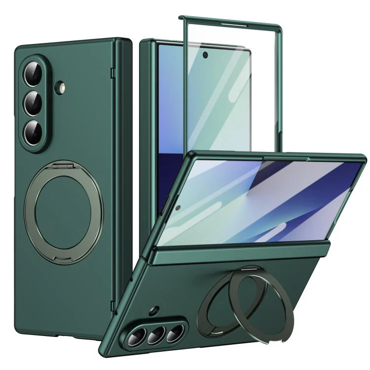 For Galaxy Z Fold8 Ultra 5G Rotation Magnetic Ring Holder Hinge Integrated Film Phone Case(Green)