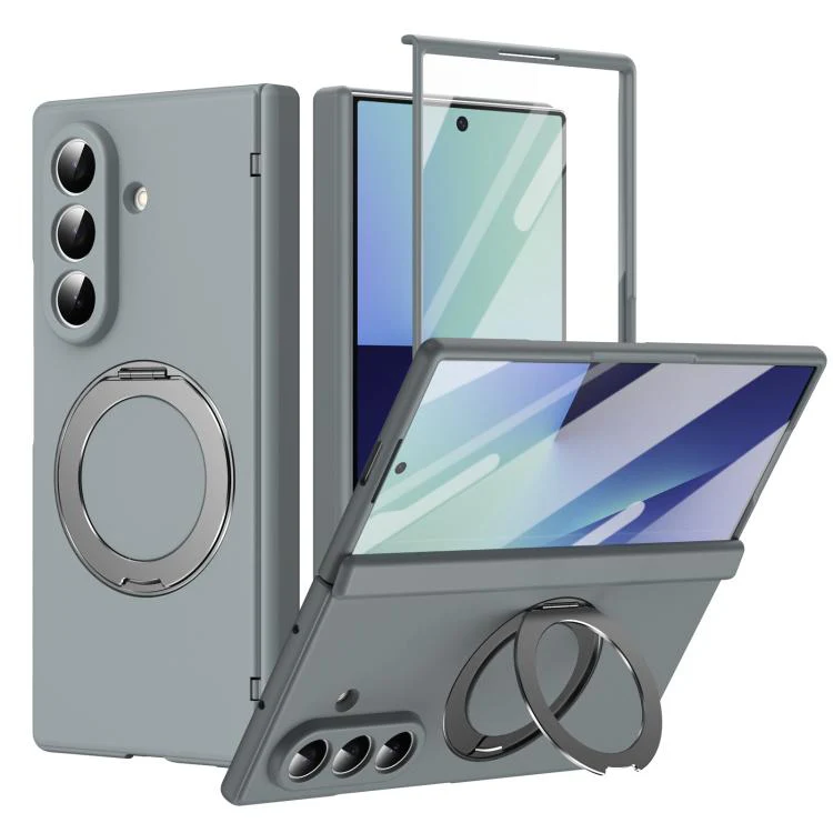 For Galaxy Z Fold8 Ultra 5G Rotation Magnetic Ring Holder Hinge Integrated Film Phone Case(Grey)