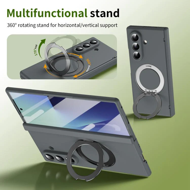 For Galaxy Z Fold8 Ultra 5G Rotation Magnetic Ring Holder Hinge Integrated Film Phone Case(Grey) - Image 2