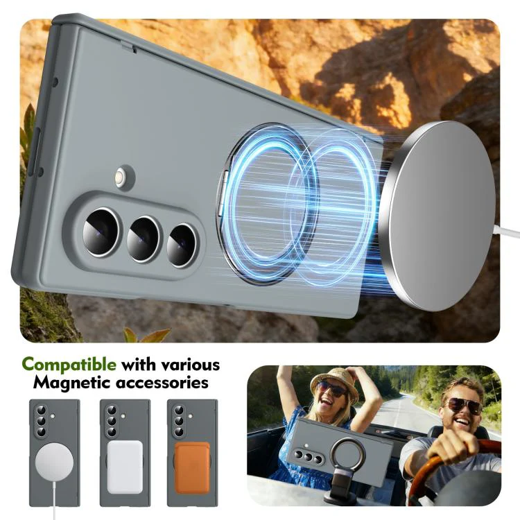 For Galaxy Z Fold8 Ultra 5G Rotation Magnetic Ring Holder Hinge Integrated Film Phone Case(Grey) - Image 6