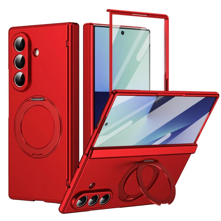 For Galaxy Z Fold8 Ultra 5G Rotation Magnetic Ring Holder Hinge Integrated Film Phone Case(Red)