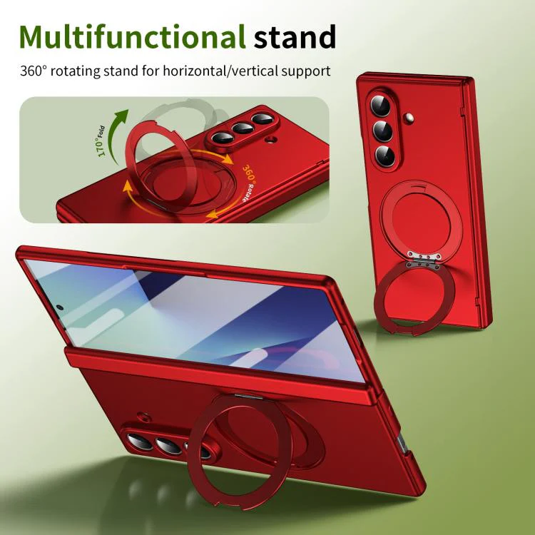 For Galaxy Z Fold8 Ultra 5G Rotation Magnetic Ring Holder Hinge Integrated Film Phone Case(Red) - Image 2