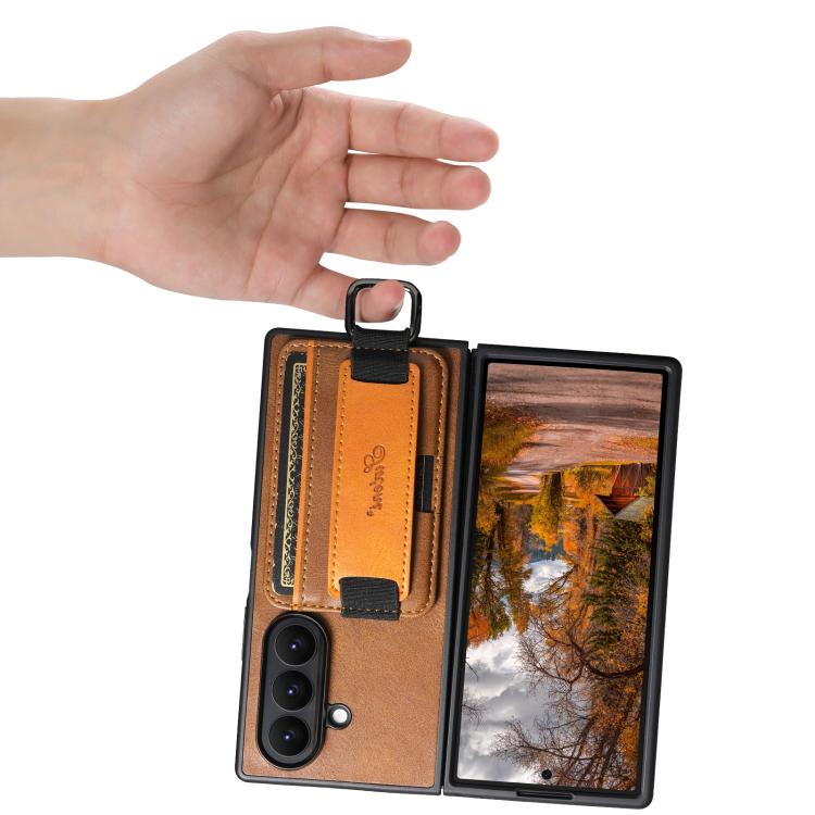For Galaxy Z Fold8 Ultra 5G Suteni H13 Oil Wax Leather Wrist Strap Wallet Back Phone Case(Brown) - Image 4