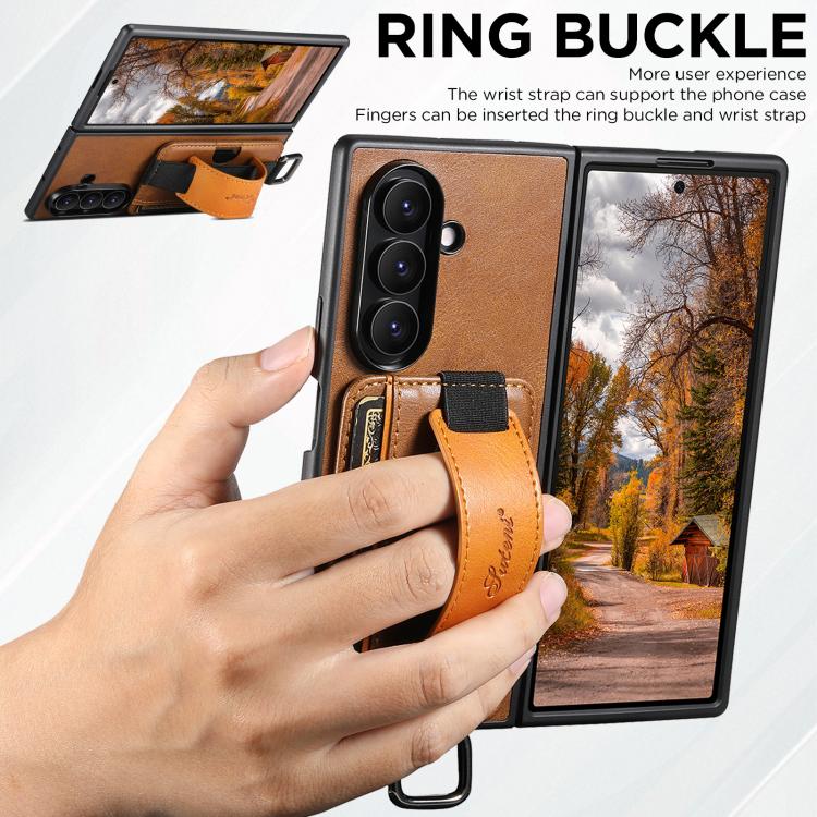 For Galaxy Z Fold8 Ultra 5G Suteni H13 Oil Wax Leather Wrist Strap Wallet Back Phone Case(Brown) - Image 5