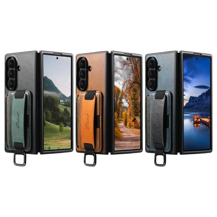 For Galaxy Z Fold8 Ultra 5G Suteni H13 Oil Wax Leather Wrist Strap Wallet Back Phone Case(Brown) - Image 6