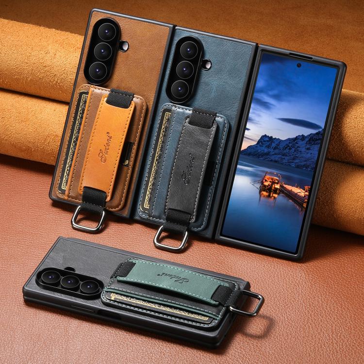 For Galaxy Z Fold8 Ultra 5G Suteni H13 Oil Wax Leather Wrist Strap Wallet Back Phone Case(Brown) - Image 7