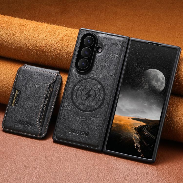 For Galaxy Z Fold8 Ultra 5G Suteni M3 Card Bag MagSafe Cowhide Texture Leather Phone Case(Black) - Image 3