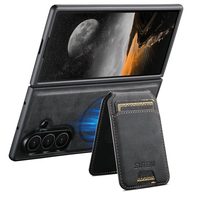 For Galaxy Z Fold8 Ultra 5G Suteni M5 Magnetic Card Bag MagSafe Cowhide Texture Leather Phone Case(Black) - Image 2