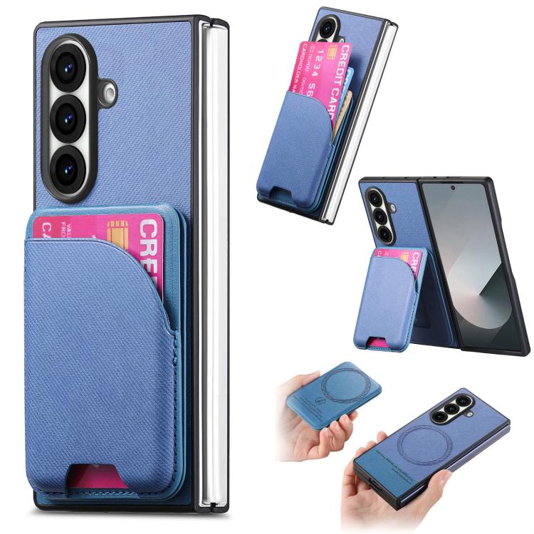 For Galaxy Z Fold8 Ultra 5G Twill Fabric Leather Skin Card Bag Magnetic Back Phone Case(Blue)