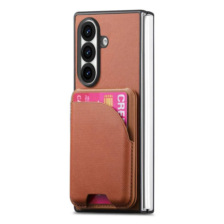 For Galaxy Z Fold8 Ultra 5G Twill Fabric Leather Skin Card Bag Magnetic Back Phone Case(Brown) - Image 2