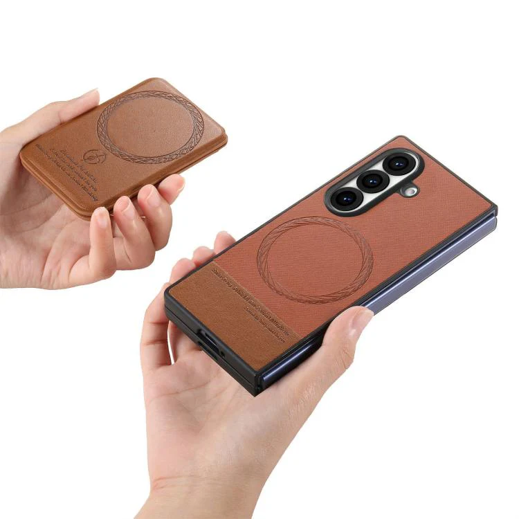 For Galaxy Z Fold8 Ultra 5G Twill Fabric Leather Skin Card Bag Magnetic Back Phone Case(Brown) - Image 4