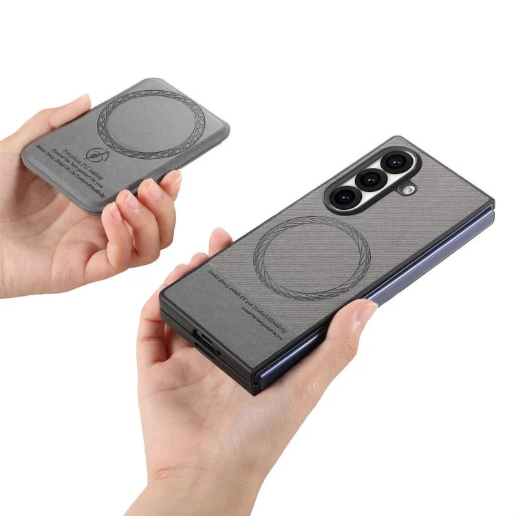 For Galaxy Z Fold8 Ultra 5G Twill Fabric Leather Skin Card Bag Magnetic Back Phone Case(Gray) - Image 4