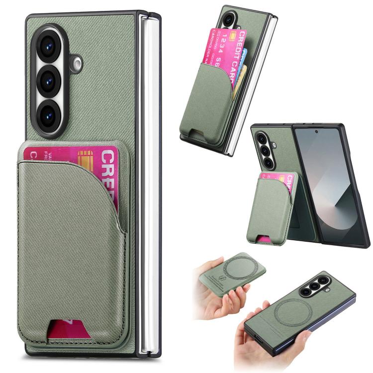 For Galaxy Z Fold8 Ultra 5G Twill Fabric Leather Skin Card Bag Magnetic Back Phone Case(Green)