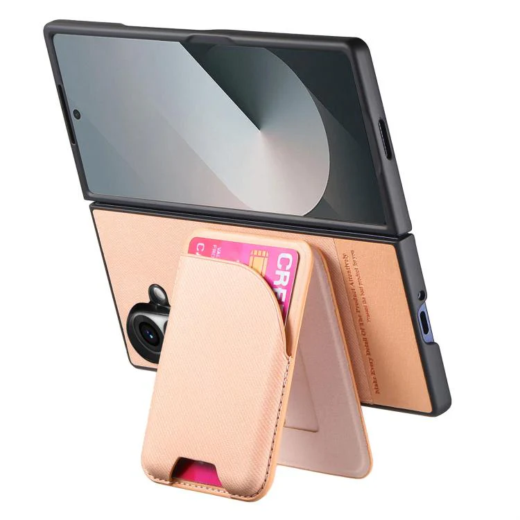 For Galaxy Z Fold8 Ultra 5G Twill Fabric Leather Skin Card Bag Magnetic Back Phone Case(Pink) - Image 3