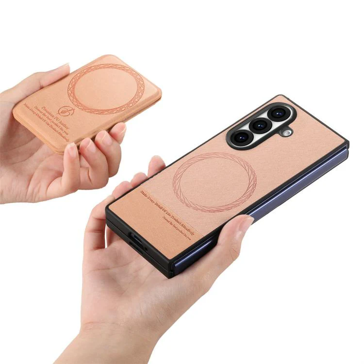 For Galaxy Z Fold8 Ultra 5G Twill Fabric Leather Skin Card Bag Magnetic Back Phone Case(Pink) - Image 4