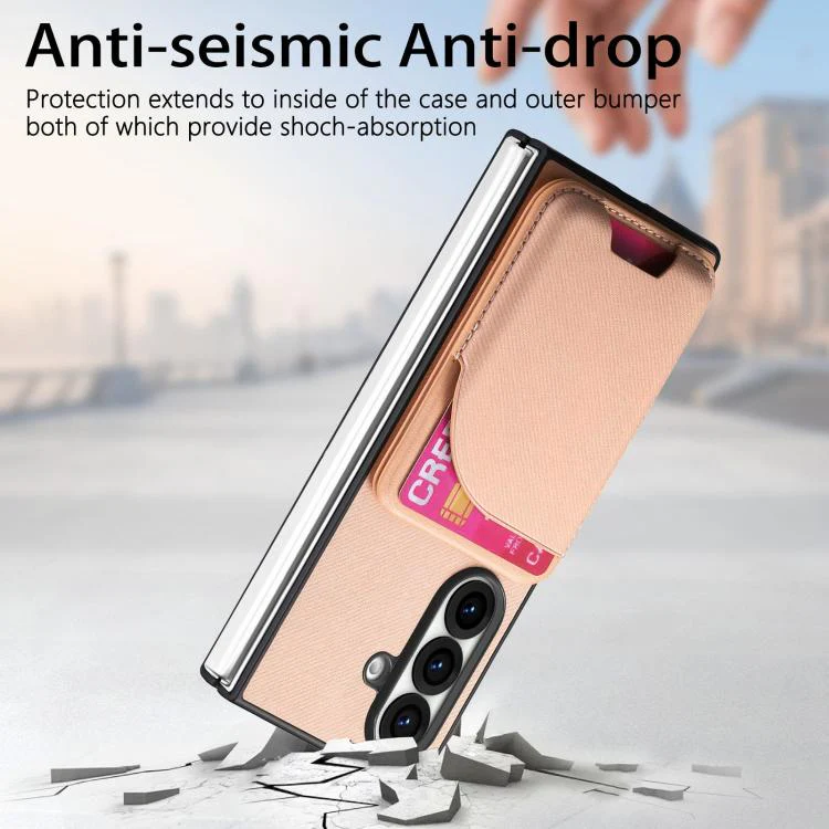 For Galaxy Z Fold8 Ultra 5G Twill Fabric Leather Skin Card Bag Magnetic Back Phone Case(Pink) - Image 5