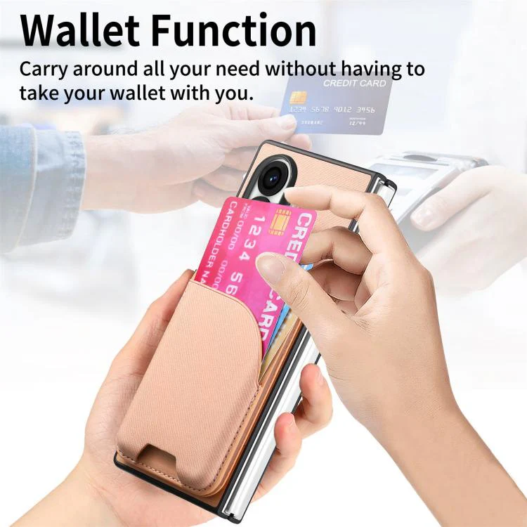 For Galaxy Z Fold8 Ultra 5G Twill Fabric Leather Skin Card Bag Magnetic Back Phone Case(Pink) - Image 6