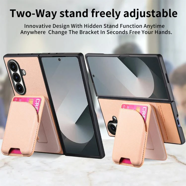 For Galaxy Z Fold8 Ultra 5G Twill Fabric Leather Skin Card Bag Magnetic Back Phone Case(Pink) - Image 7
