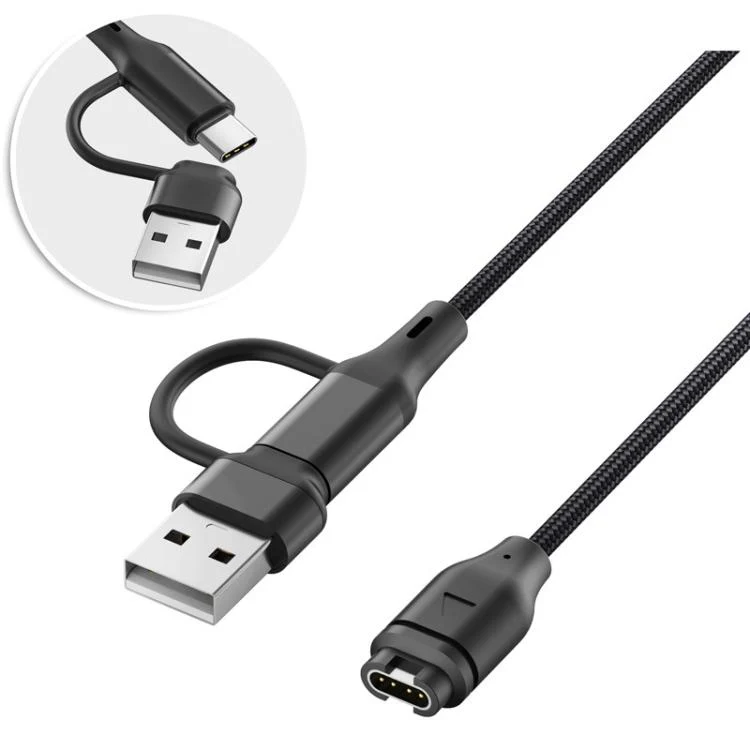 For Garmin Fenix 8 / 7X / 6S Pro xDfind 2 in 1 Type-C and USB-A Ports Watch Charging Cable, Length: 1m(Black) - Image 3