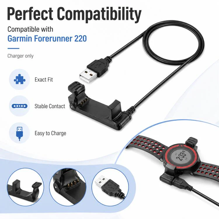 For Garmin Forerunner 220 xDfind USB Smart Watch Charger(Black) - Image 3