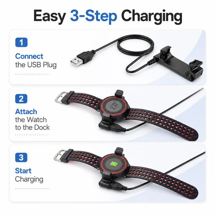 For Garmin Forerunner 220 xDfind USB Smart Watch Charger(Black) - Image 5