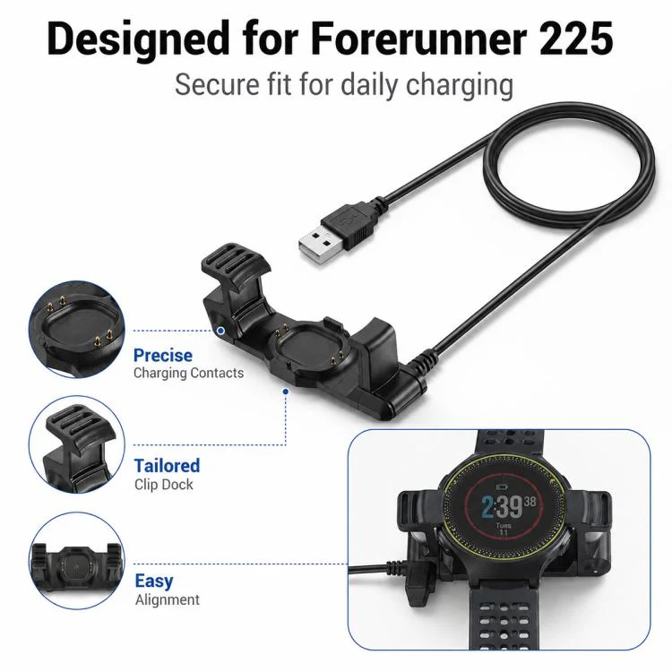 For Garmin Forerunner 225 xDfind USB Smart Watch Charger(Black) - Image 5