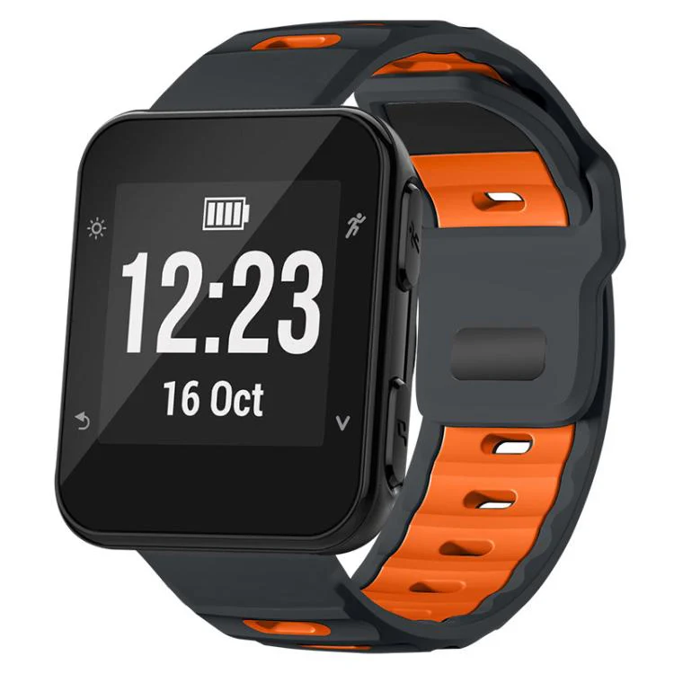 For Garmin Forerunner 35/30/35j xDfind Flat-head Dual-color Silicone Watch Band(Ash+Orange)