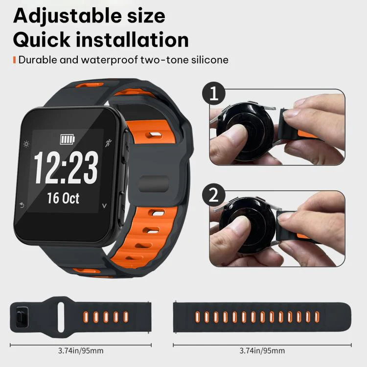 For Garmin Forerunner 35/30/35j xDfind Flat-head Dual-color Silicone Watch Band(Ash+Orange) - Image 4