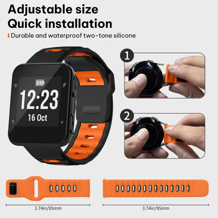 For Garmin Forerunner 35/30/35j xDfind Flat-head Dual-color Silicone Watch Band(Black+Orange) - Image 4