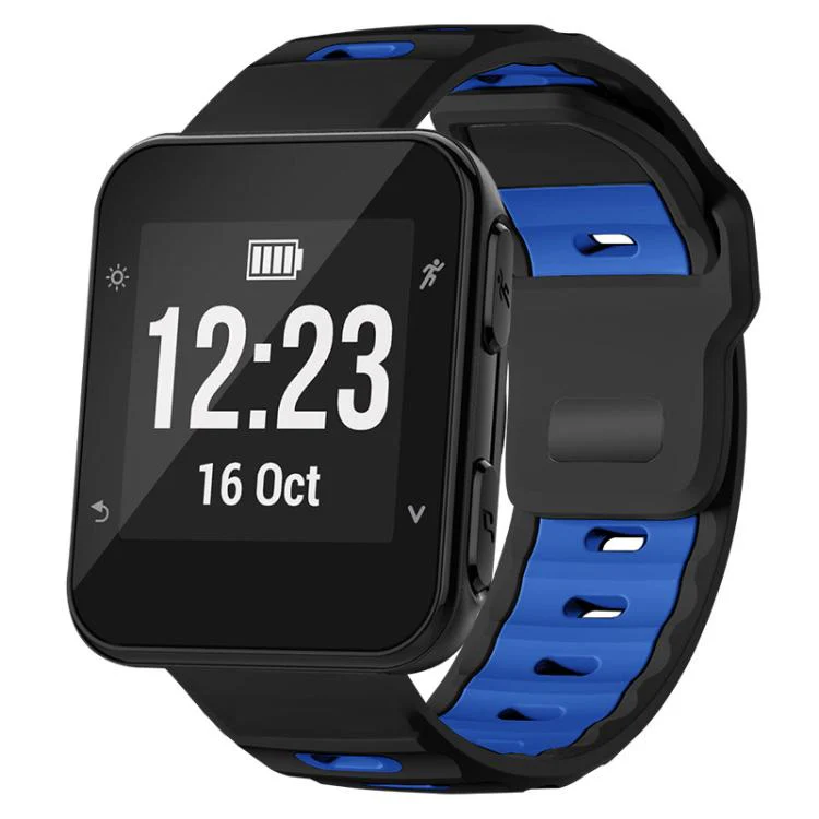 For Garmin Forerunner 35/30/35j xDfind Flat-head Dual-color Silicone Watch Band(Black+Royal Blue)