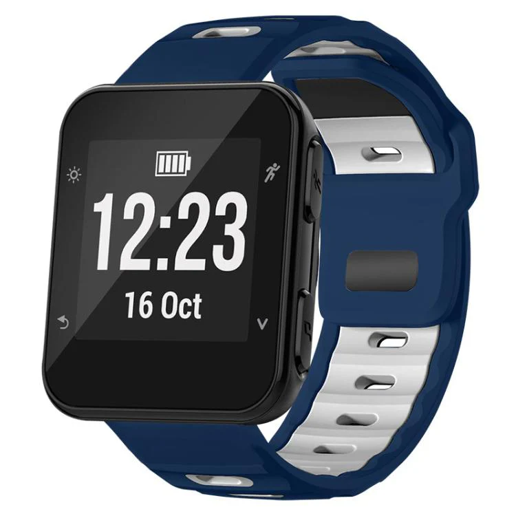 For Garmin Forerunner 35/30/35j xDfind Flat-head Dual-color Silicone Watch Band(Navy Blue+White)