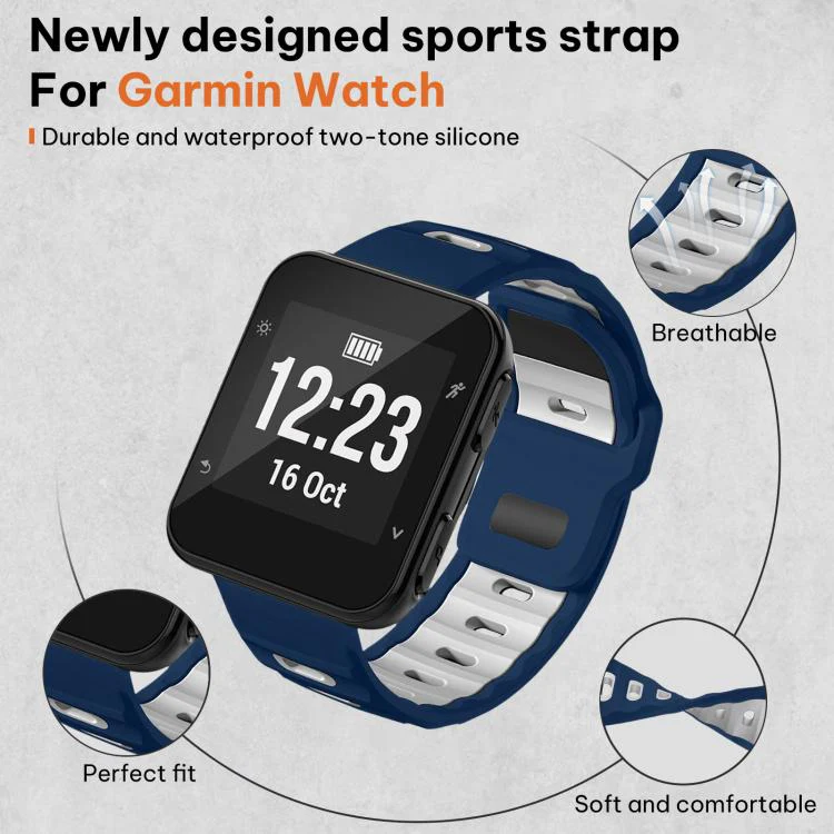 For Garmin Forerunner 35/30/35j xDfind Flat-head Dual-color Silicone Watch Band(Navy Blue+White) - Image 3