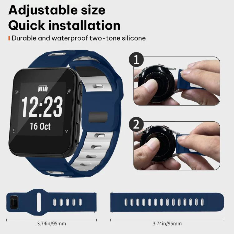 For Garmin Forerunner 35/30/35j xDfind Flat-head Dual-color Silicone Watch Band(Navy Blue+White) - Image 4