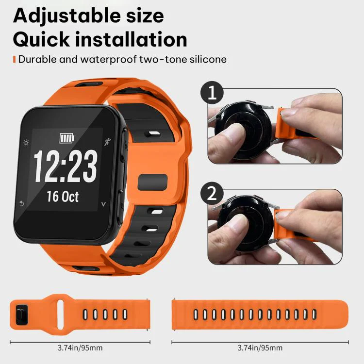 For Garmin Forerunner 35/30/35j xDfind Flat-head Dual-color Silicone Watch Band(Orange+Black) - Image 4