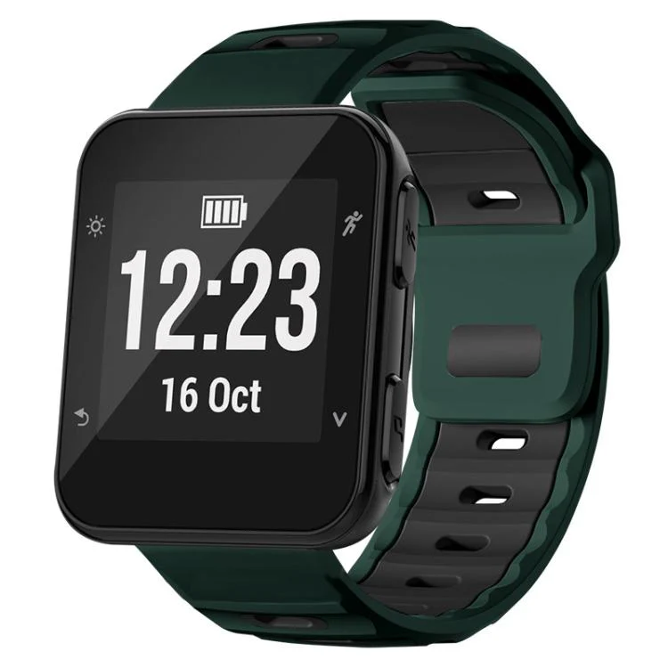 For Garmin Forerunner 35/30/35j xDfind Flat-head Dual-color Silicone Watch Band(Wilderness Green+Black)