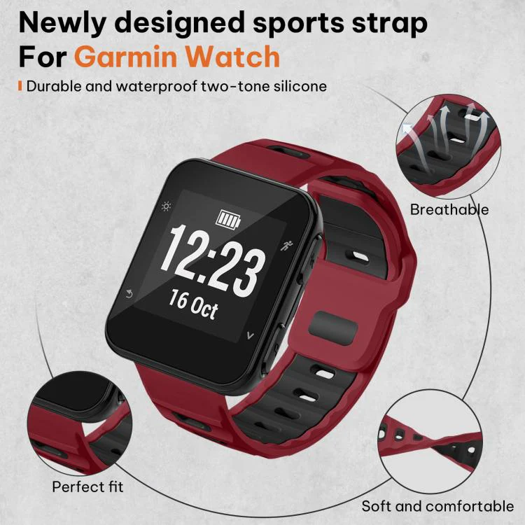 For Garmin Forerunner 35/30/35j xDfind Flat-head Dual-color Silicone Watch Band(Wine Red+Black) - Image 3