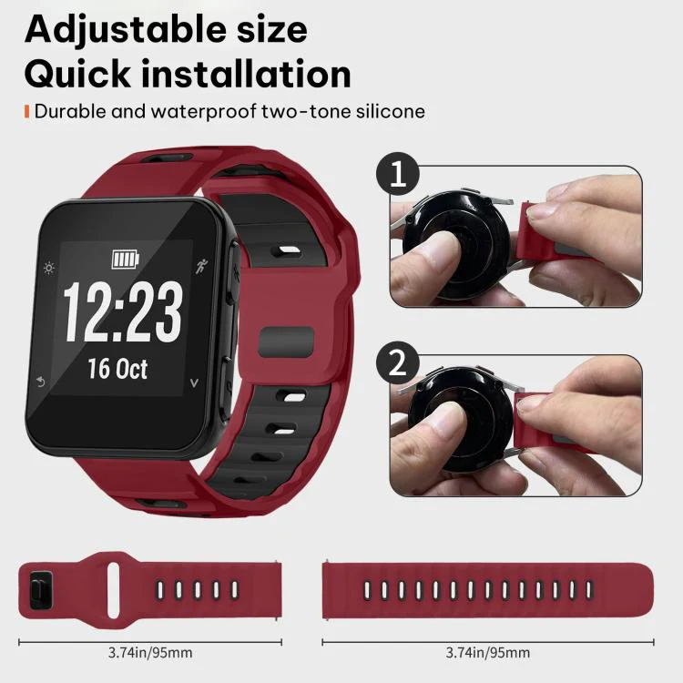 For Garmin Forerunner 35/30/35j xDfind Flat-head Dual-color Silicone Watch Band(Wine Red+Black) - Image 4