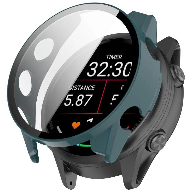 For Garmin Forerunner 70 / 170 / 170 Music Tempered Glass Film Integrated PC Watch Protective Case(Pine Green)